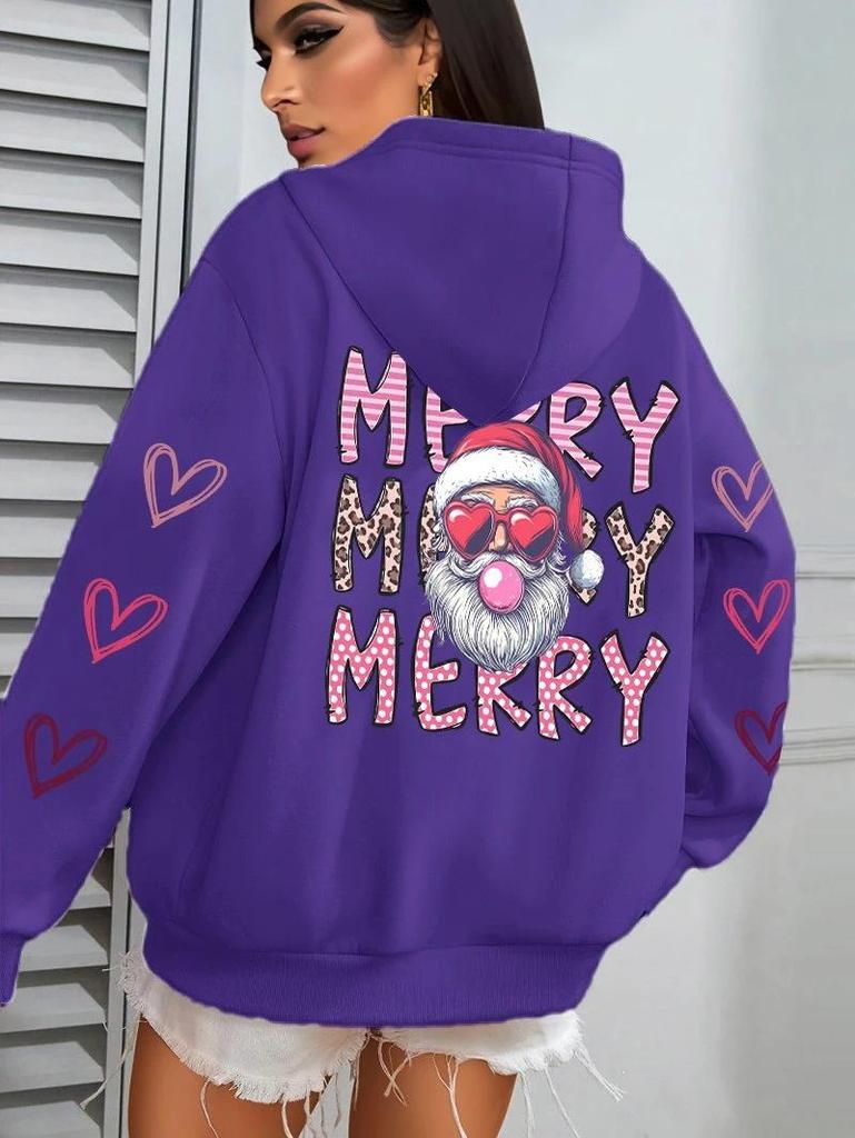 Santa Claus Print Women's Hoodie with Pocket - Casual Streetwear