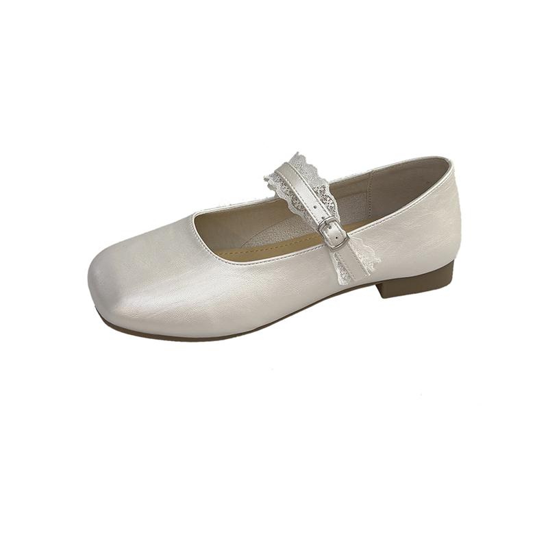 Fashion Baotou Lace Slippers Summer Women's Outside New Square Toe Shallow Mouth Soft Sole Outside Wear Mary Jane Non-slip Flats