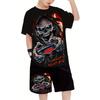Summer New Comfort Boys Casual Horror Skull 3D Printed Comfort Multi-functional Short-sleeved T-shirt and Shorts Set