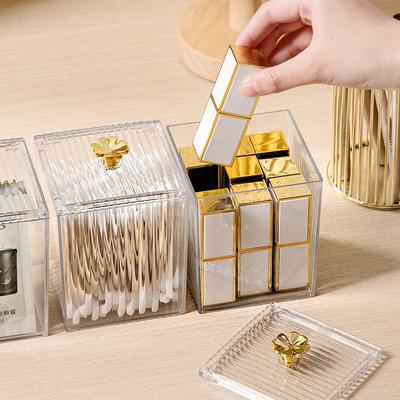 Storage Box Acrylic Dust-Proof Transparent Jewelry Box Makeup Removal Cotton Swab Lipstick Container Desktop Storage Organizer