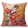 Beautiful Pretty Japanese Geisha Cartoon Traditional Kimono Girl Floral Cotton Linen Sofa Pillow Case Home Decor Cushion Cover