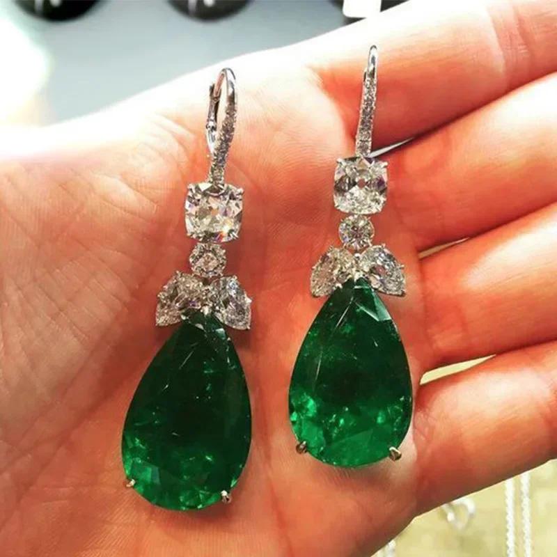 2026 New Style Fashion Green Crystal Pendant Earrings for Women's Engagement Party Accessories with Noble Unique Zircon
