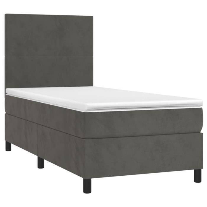 3142876 vidaXL Lit à sommier tapissier et matelas Gris foncé 90x190 cm Velours