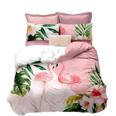 2025 Luxus Neues 3D-Druck Flamingo Bettbezug Set Tropisches Tier Bettwäsche Set Rosa Floral Frauen Mädchenhaft Blumen Tagesdecke Bezug