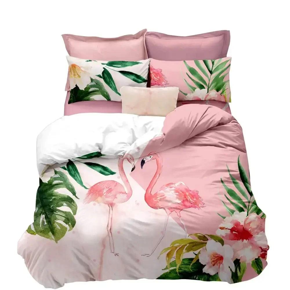 Lodestar Unisex Pink 2025 Luxury New 3D Print Flamingo Duvet Cover Set Tropical Animal Bedding Set Floral Women Girly Flowers Bedspread Cover