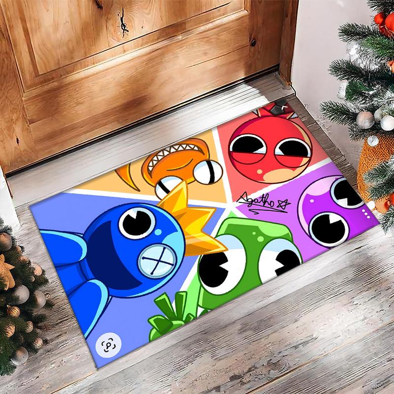 Rainbow Friends Crystal Velvet Rug, Soft Anti‑Slip Crystal Velvet Carpet for Living Room Bedroom Home Decor