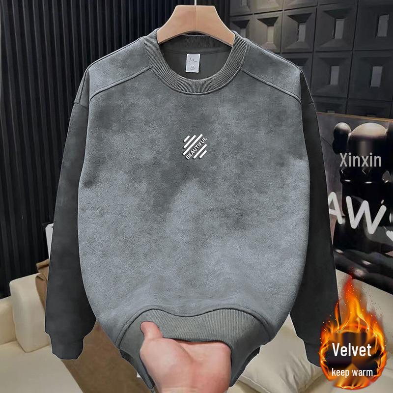 Men's Korean Style Tie-Dye Hoodie, Velvet, Long-Sleeve, Trendy and Versatile for Autumn and Winter.