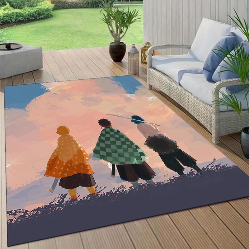 Demon Slayer Flannel Pattern Square Carpet,Area Rug,Carpet Rug for Living Room Bedroom Sofa Playroom Decor,Non-slip Floor Mat