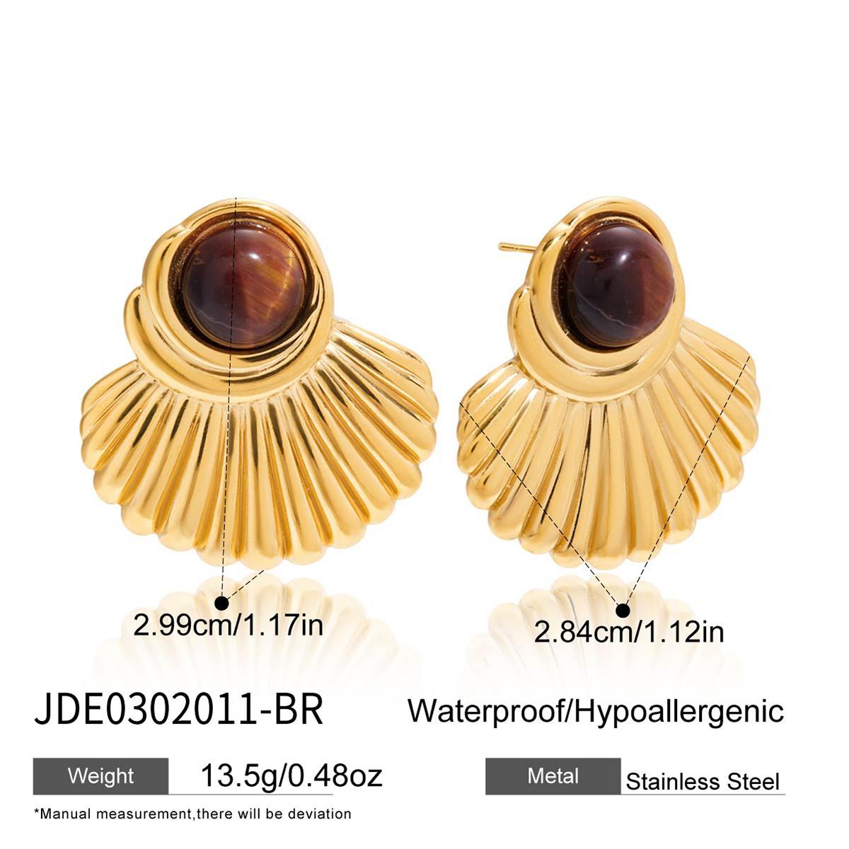 

Youthway Vintage Tiger Eye Stud Earrings For Women Gold Plated Fan Shape Stainless Steel Earrings Fashion Jewelry Girls Gift