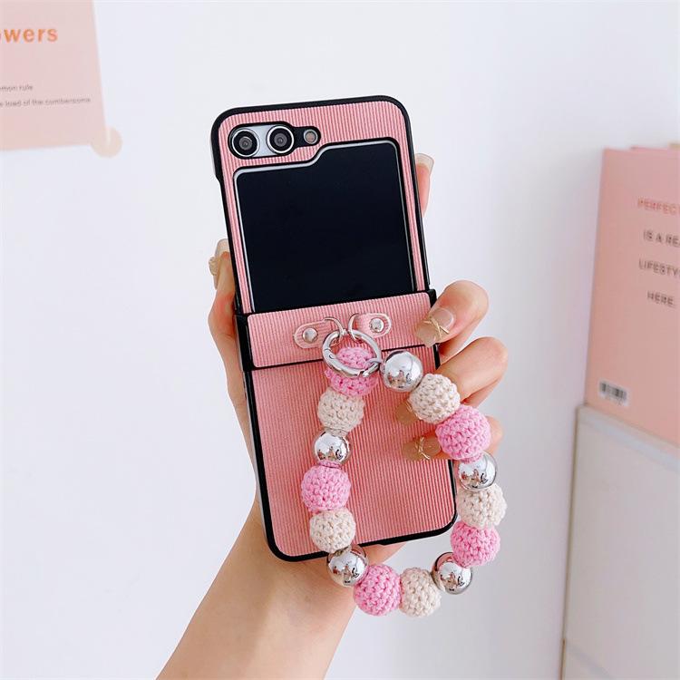 Applicable to Samsung ZFlip5 striped mobile phone leather case zflip4/3 cloth pattern portable anti-drop all-inclusive case protective case