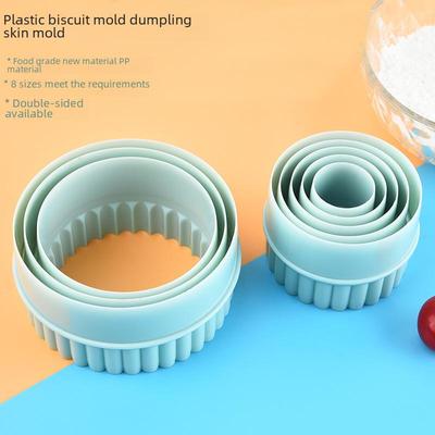 8-Piece Dual-Purpose Food-Grade Plastic Cookie & Dumpling Mold Set with Round Lace Design