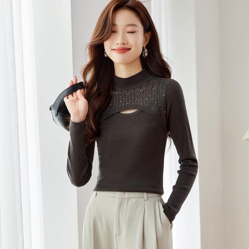 

Srcr Women s Slim Fit Wool Blend Mock Neck Knit Top M