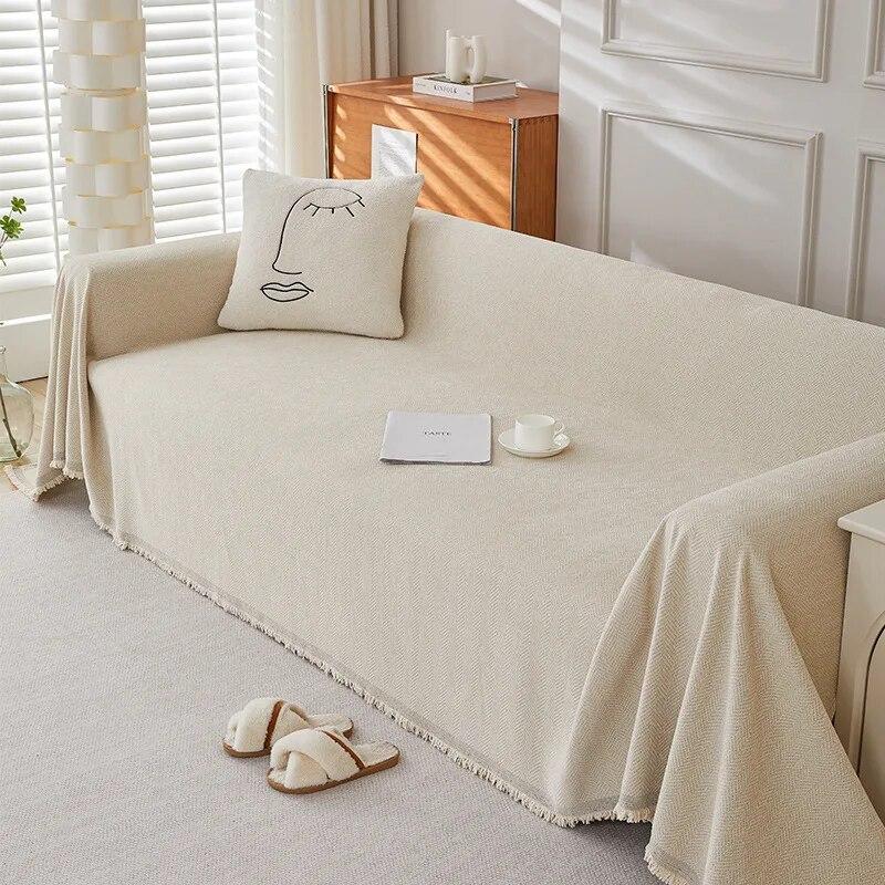 Herringbone Pattern Solid Color Chenille Sofa Towel Four Seasons Universal Sofa Cushion Living Room Sofa Cover