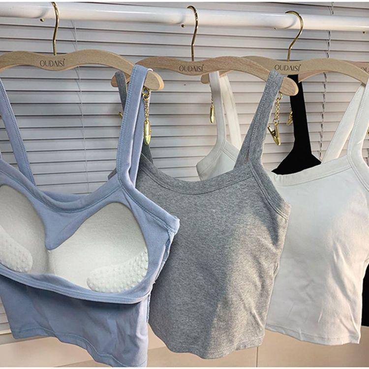 Korean Style Women's Camisole Vest with Fixed Cups, Anti-Exposure Sports Tube Top (Wire-Free)