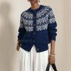 Womens Fair Isle Knit Cardigan Sweater Loose Fit Round Neck Warm Long Sleeve Outerwear