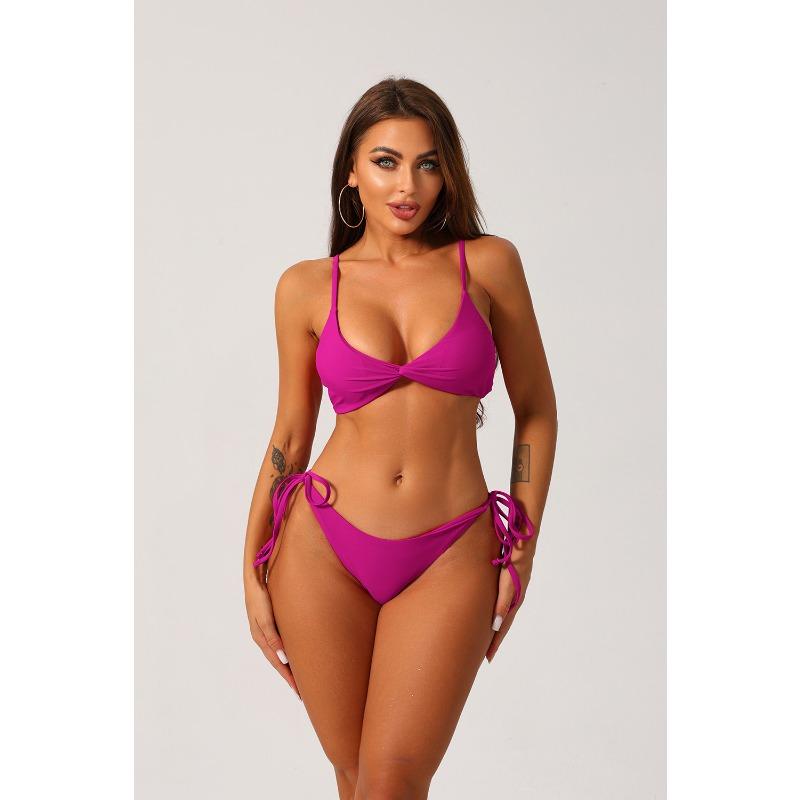 Women's Red Twist Front & Side Tie Two-Piece Bikini Swimsuit