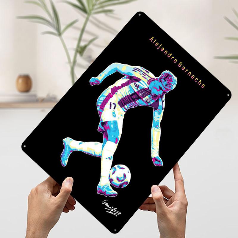 Alejandro Garnacho Football Art Poster Customized Wall Art Vintage Metal Signs Retro Tin Plaque for Man Cave Bedroom Decorations