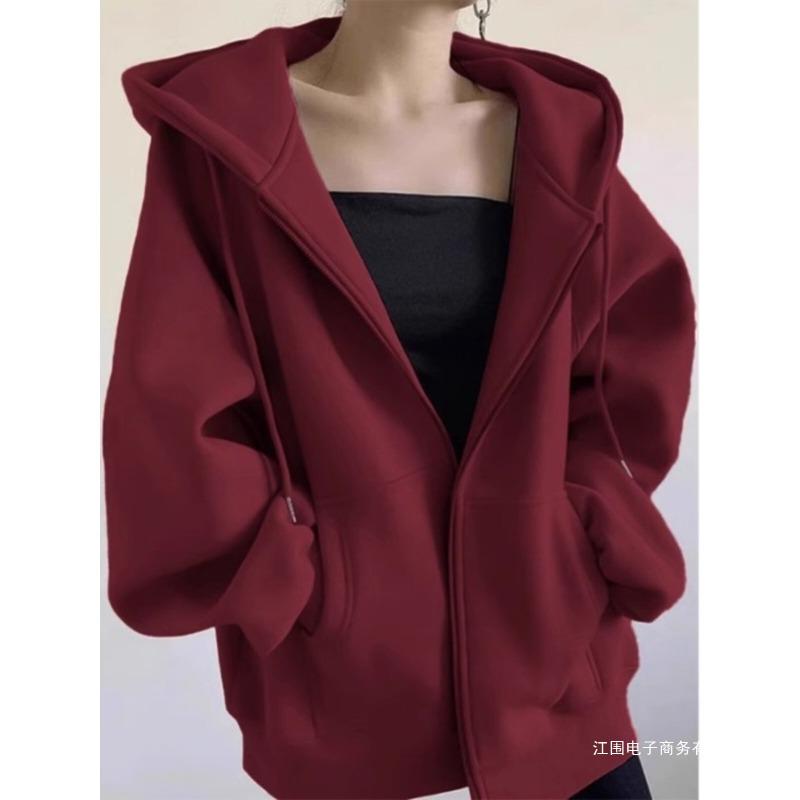 Fleece thickened sweater women, loose lazy wind hooded cardigan jacket in autumn and winter