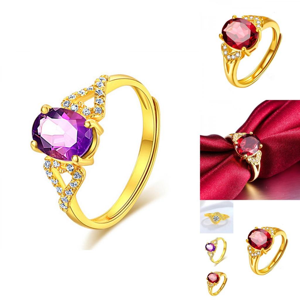 Beautiful Adjustable Womens Ring Featuring Purple Amethyst And Glittering Diamond Accents