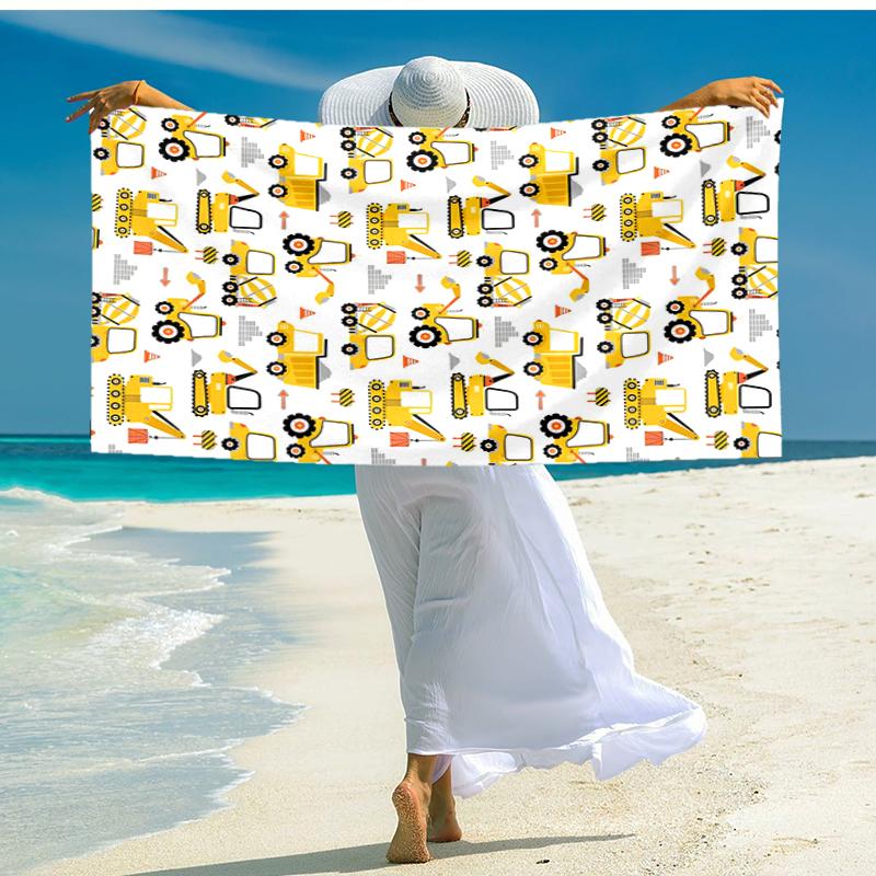 Ultra-weiches Strandtuch mit Bagger-Thema, Ideal für Pool - Camping, Tauchen - Perfekter Reisebegleiter, Lebendiges Strandtuch.