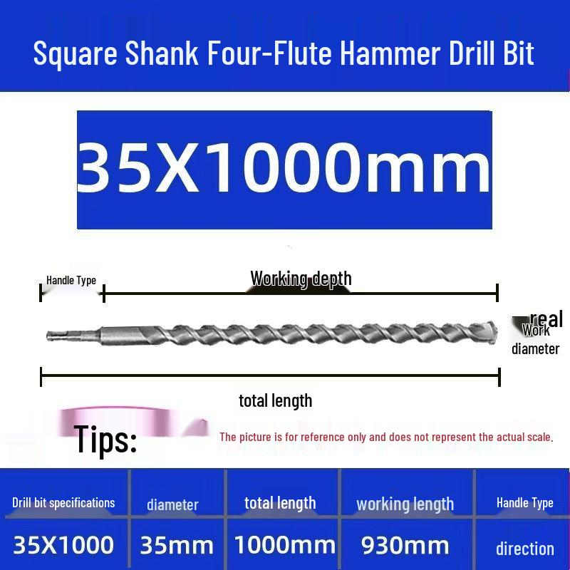 Extended Electric Hammer Drill Bit, Square & Round Shank, for Concrete Piercing - Available in 500mm to 2m Lengths
