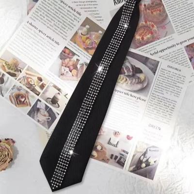 Black Lazy Rhinestone Neck Tie Flexible Pre Tied Neck Tie Business Adjustable Neck Tie  Festive