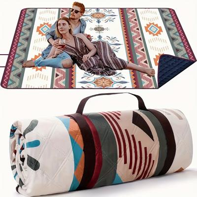 Lightweight Portable Outdoor Picnic Blanket | Durable Polyester Beach Mat with Stylish Geometric Design | for Camping, BBQ, Hiking & Travel