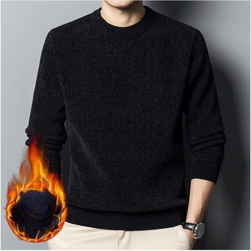 Men's One-piece Fleece Sweater Men's Knitwear Fleece-lined Thickened Warm Winter Wool Sweater Inner Base Layer