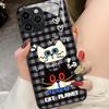 Plaid black and white cat suitable for iphone15 glass case Apple 17 mobile phone case 16promax hard case protective case