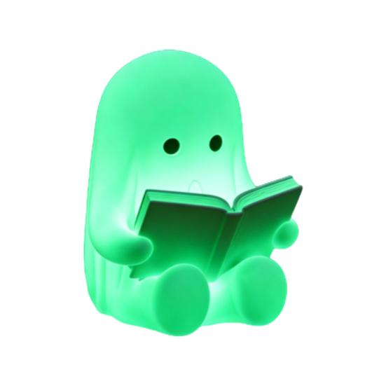 Ghost Reading Book Figurine, 3D Printed Cute Mini Sitting Ghost Statue for Halloween Bookshelf, Desk, Indoor Home Decor