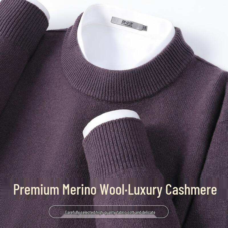 SNOWFLYING Men's Cashmere Blend Round Neck Thick Wool Sweater