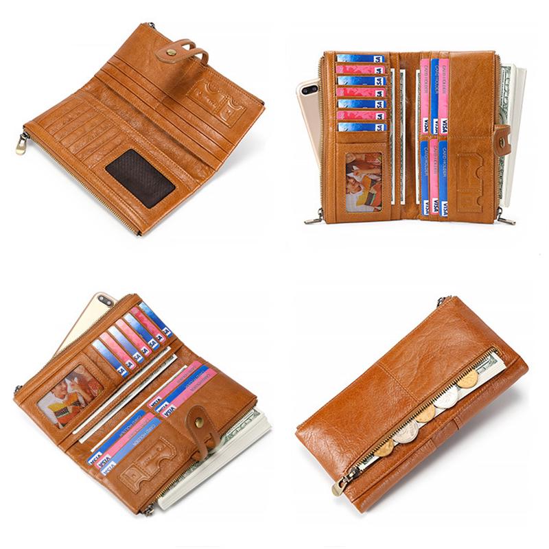 Damen-Geldbörse aus echtem Leder, multifunktional, RFID, lange Clutch