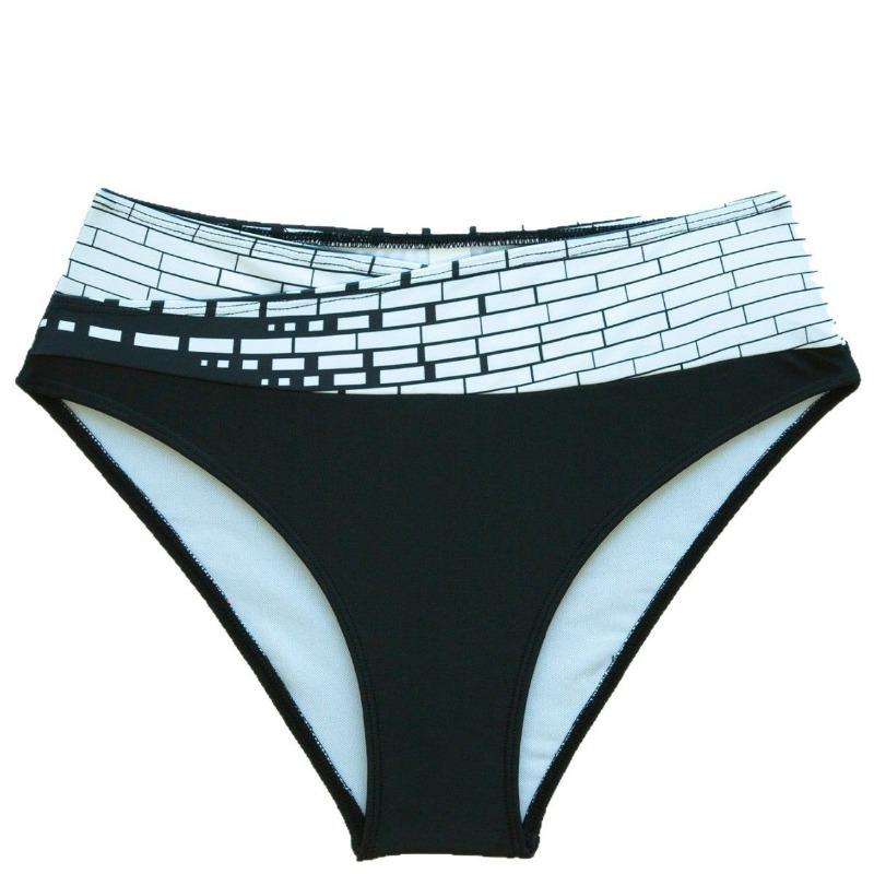 Damen Schwarz Weiß Geometrisches Neckholder-Bikini-Set Wickel-Front Hohe Taille Zweiteiliger Badeanzug