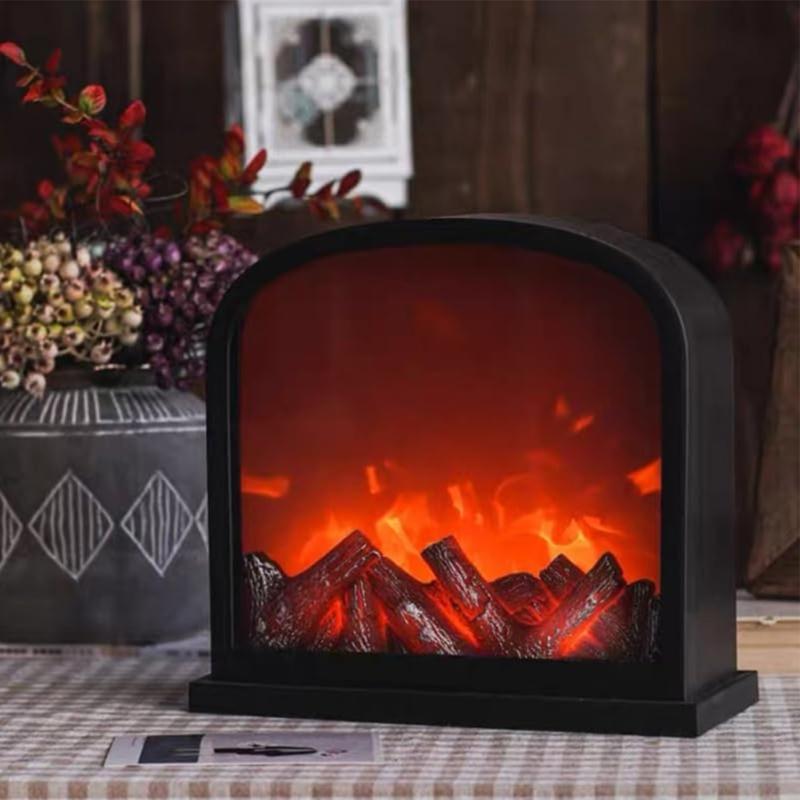 User Friendly Resin Fireplaces Decors Night Light With Warm LED Glowing Handcrafted Retro Home Accent