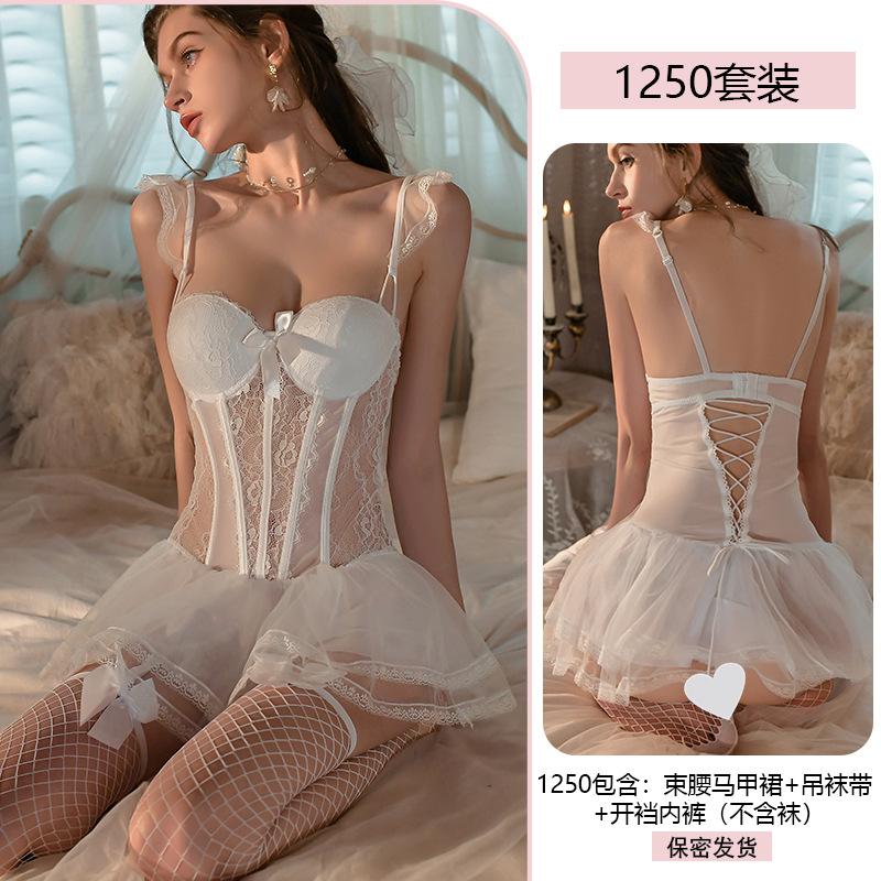 Erotic Underwear Corset Waistcoat Gathering Sexy Pajamas Lace Seductive Steel Chest Cushion no-Take Set 1250