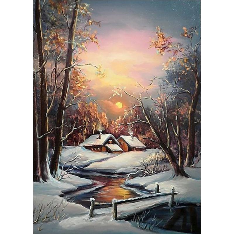 Zimní scénická DIY 5D diamantová malba Plný kulatý vrták Krajina Diamantové vyšívání Sady křížkového stehu Nástěnné umění Domácí dekorace