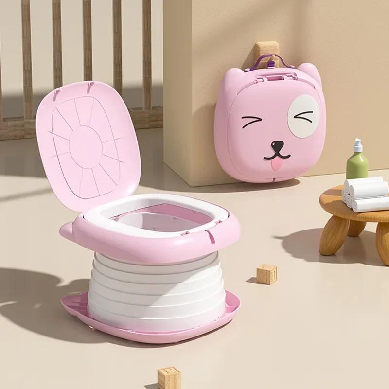 Scaun de WC Portabil pentru Copii Băiat Fată Vas de Toaletă Pliabil Copii Toaletă de Călătorie Vas de Toaletă pentru Copii Mașină Sigilat Urinar Anti-miros roz