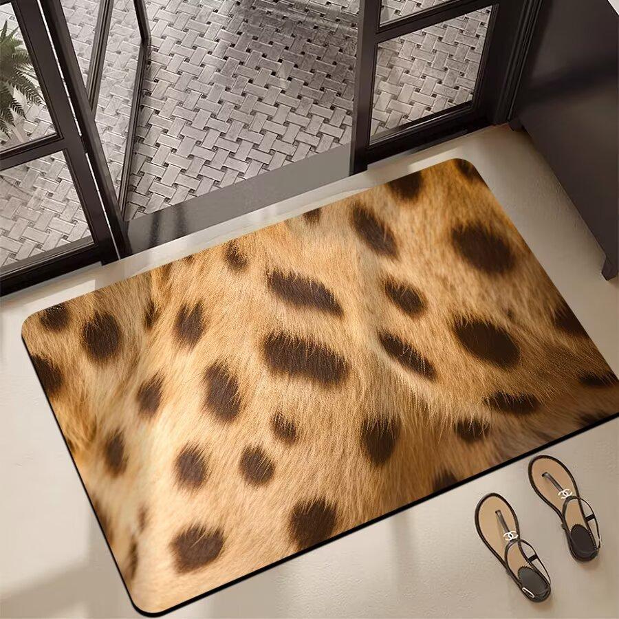 Leopard Flannel Bathroom Absorbent Floor Mat Toilet Floor Mats Dirt Resistant and Quick Drying Entrance Door Mat Home Decoration