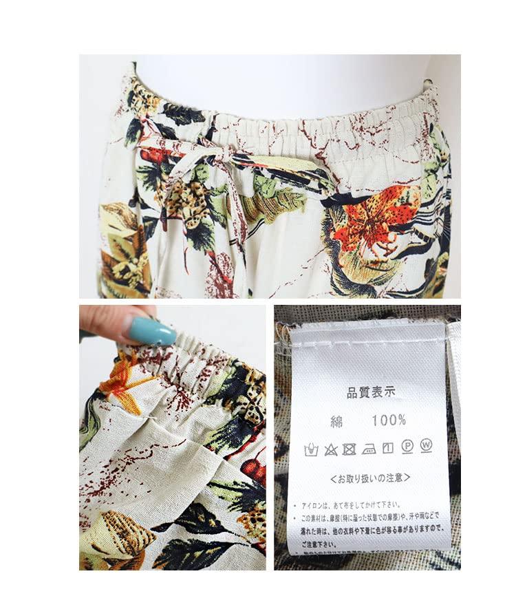 Sawa La Mode Natural Cotton Pants with a Blooming Flower Floral and Botanical Long Free Á Women's Wide-leg Pattern. Print. Pants. Size. (mode-7896)
