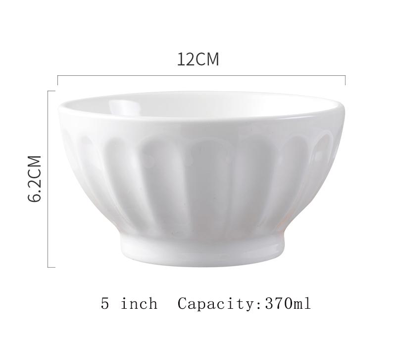 Household White Ceramic Rice Bowls 4.5~5.5 Inch Creative Round Solid Dining Tableware Chinese New Simple Fruit Salad Bowl