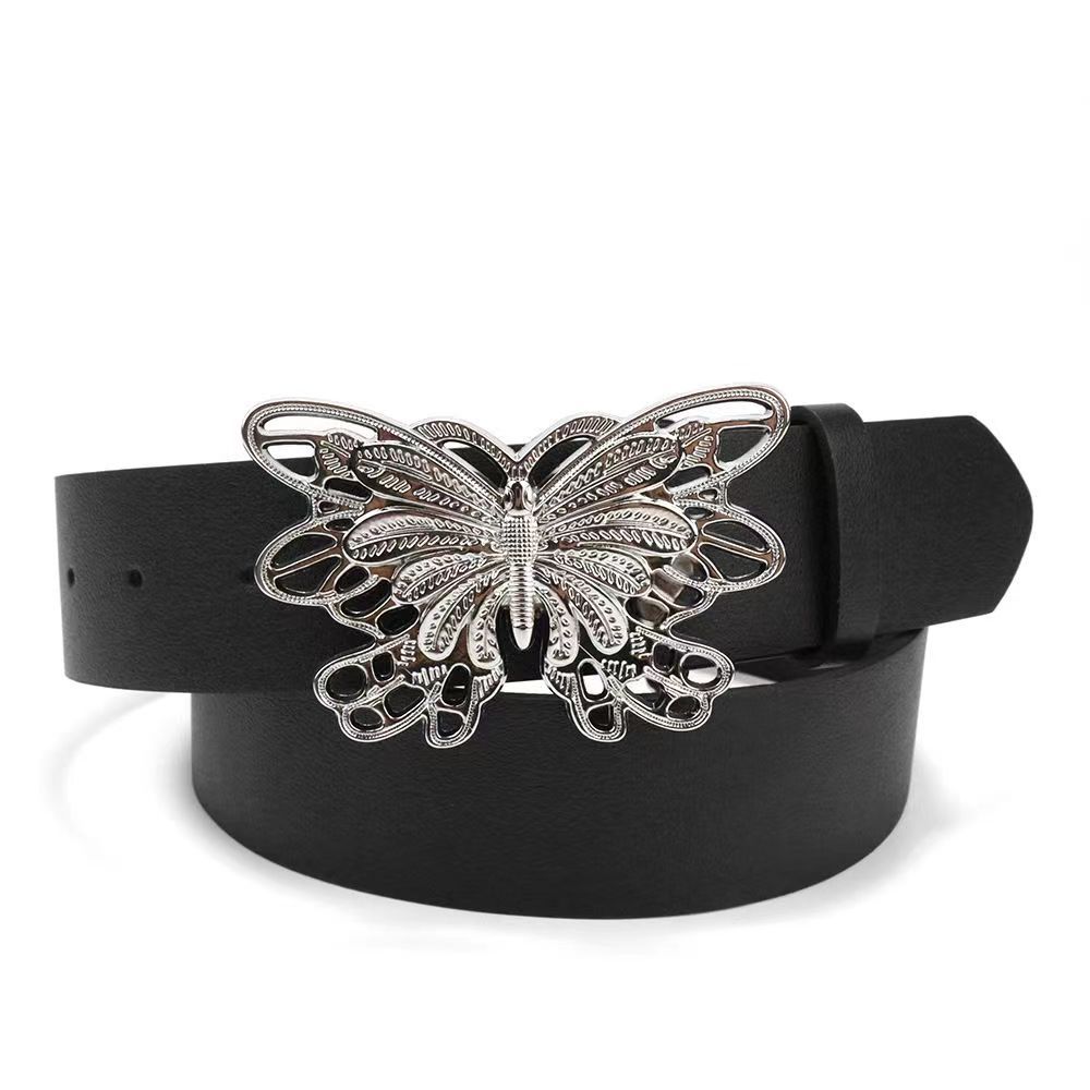 Silver Big Butterfly Decorative Belt Hot Girl Millennial Punk Metal Buckle Adjustable Butterfly Belt