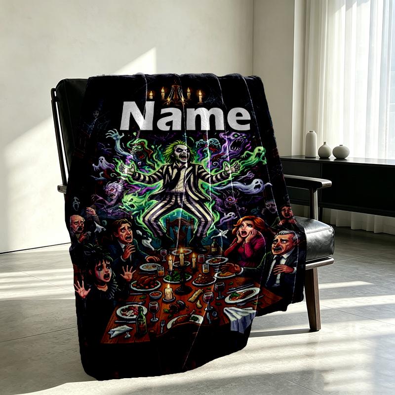 Custom Name Personalized Bride of Chucky Print Blanket, Home Decor, Bedroom, Sofa, Camping, Couch, Gifts for Birthday Christmas