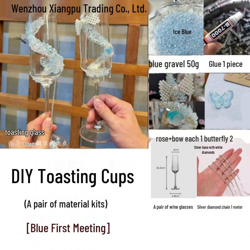 Purple Tassel Mosaic Butterfly Champagne Toasting Glass DIY Kit for Weddings