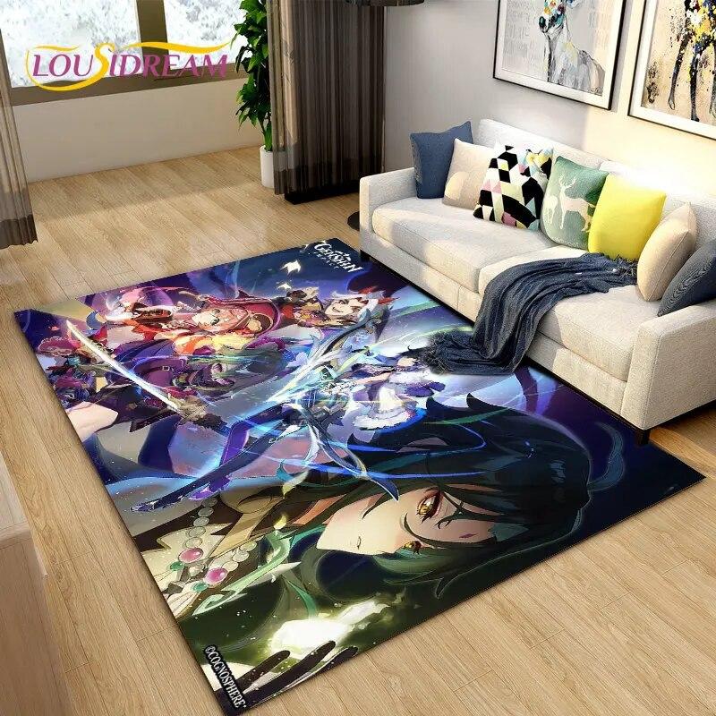 Genshin Impact Game Gamer Cartoon Area Rug,Carpet Rug for Living Room Bedroom Sofa Doormat Decoration, Kids Non-slip Floor Mat