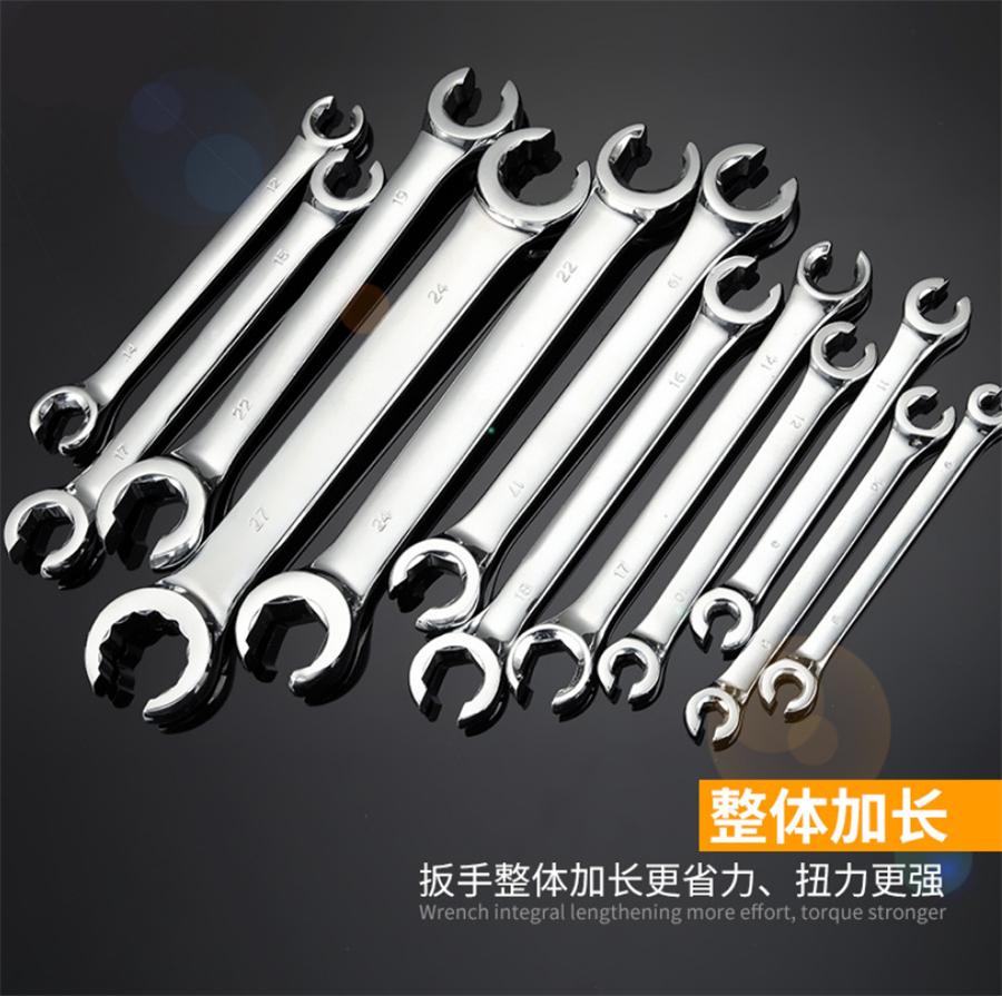 5 Pcs 6 Point Chrome Vanadium Steel Metric Flared Nut Spanner Wrench Set 9mm - 18mm