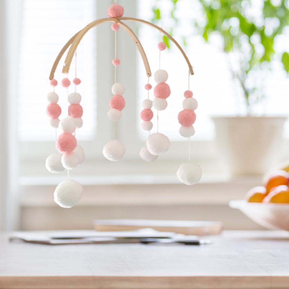 Baby Crib Mobile Wooden Wind Chime Felt Ball Hanging Bed Bell Baby Mobile Wooden Ornament Nursery Decor for Girls Boys