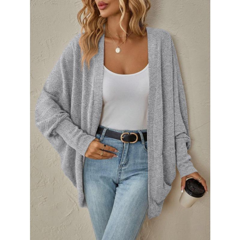 Women S Long Sleeve Knit Cardigan Solid Color Mid Length Casual