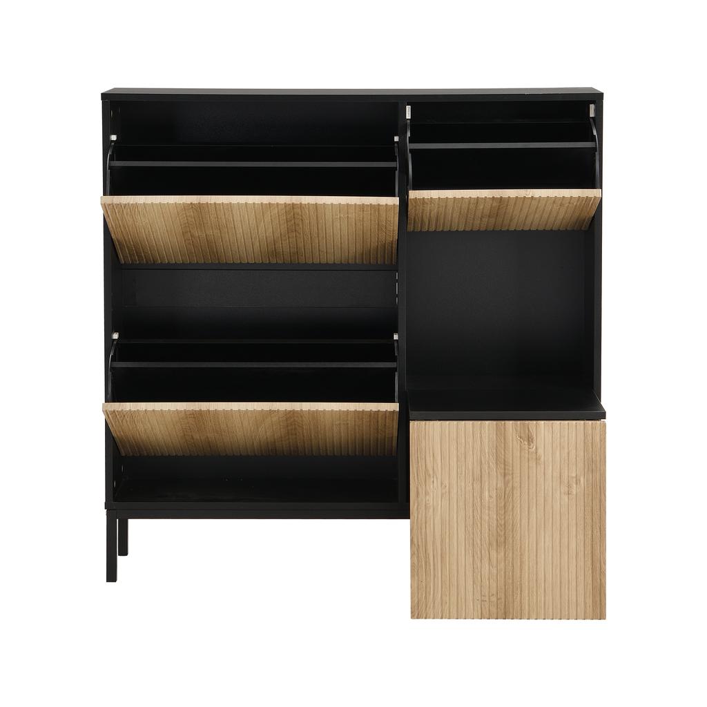 Shoe Cabinet with Shoe-Changing Stool, Shoe Rack with Three Flaps and Open Storage Area, Suitable for Hallway, Bedroom