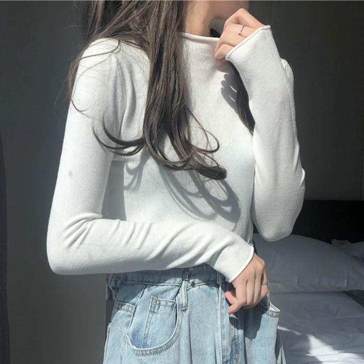 Women's 2024 New Style Semi-High Neck Knitted Sweater - Long-Sleeved Base Layer or Outerwear, Soft and Cozy.