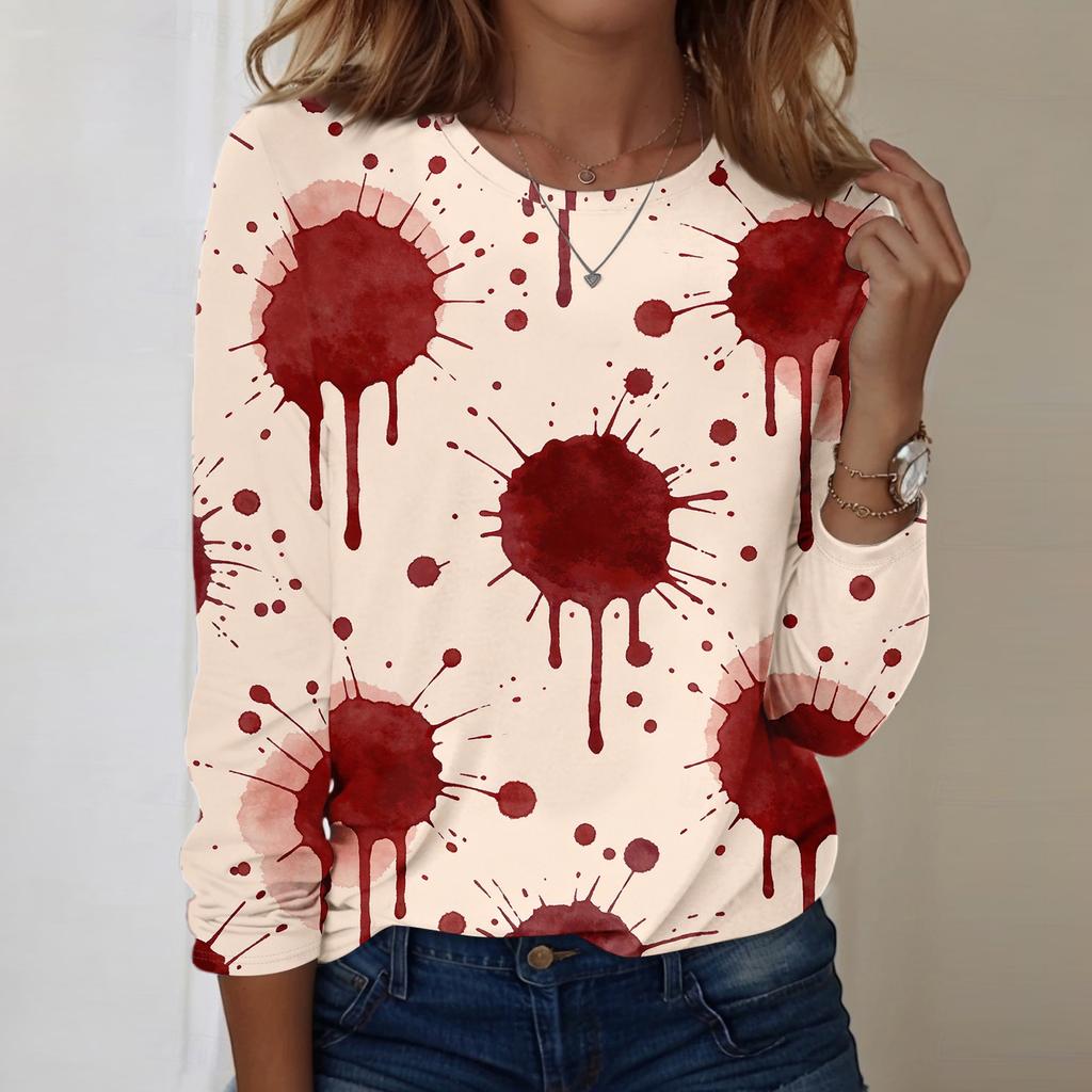 Women's Casual Long Sleeve Halloween Print Pullover Top Crew Neck Lightweight Sweatshirt for Everyday Wear